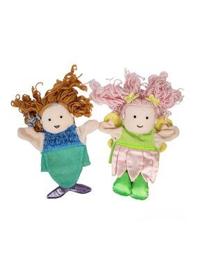 Manhattan Toy Hand Puppet Lot 2 Fairy Princess Mermaid Plush Sewn Eyes Rag Doll